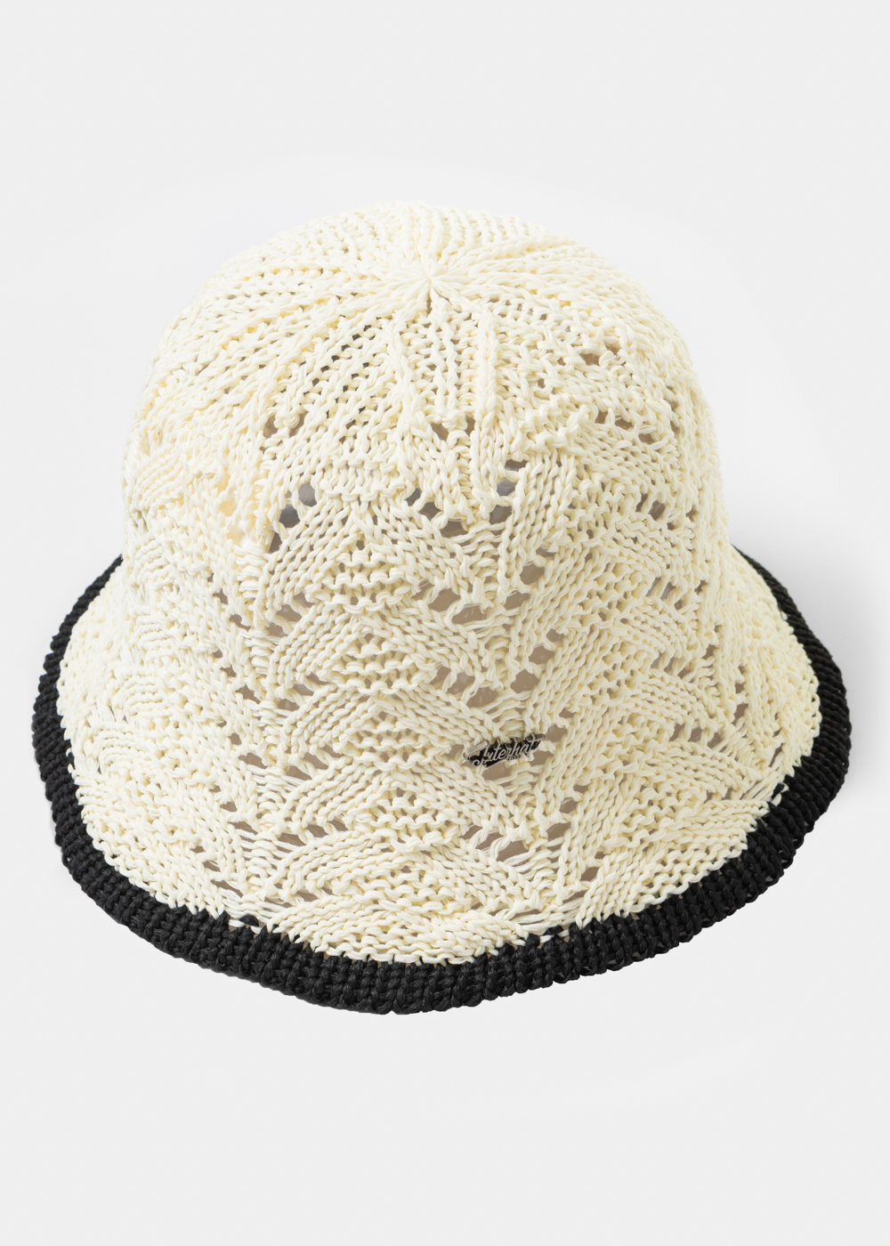 Ecru Knitted Bucket Style Hat w/ Black Outline